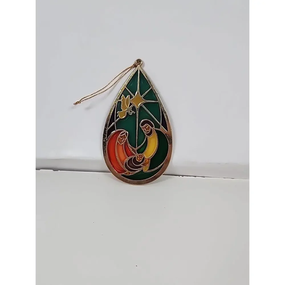 Holy Family Nativity Suncatcher Joseph Mary Jesus Christmas Ornament Gold Tone - Picture 4 of 4